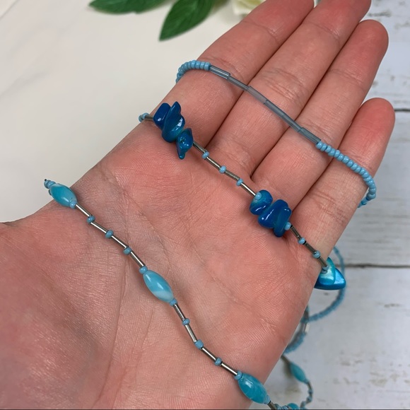 Vintage Blue Beaded Multi Strand Necklace - Picture 8 of 9